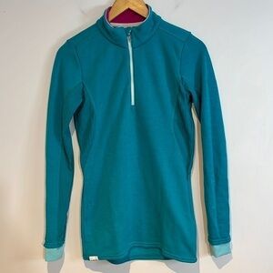 Wedze wool blend Decathlon pull over half zip sweater in turquoise size small